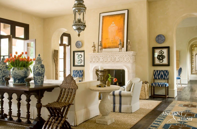 Small White Carved Limestone Mantel